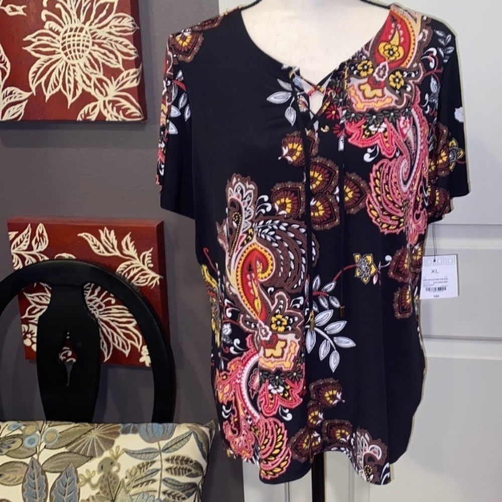Liz Claiborne Career Black Multi-Color Paisley Top - NWT
